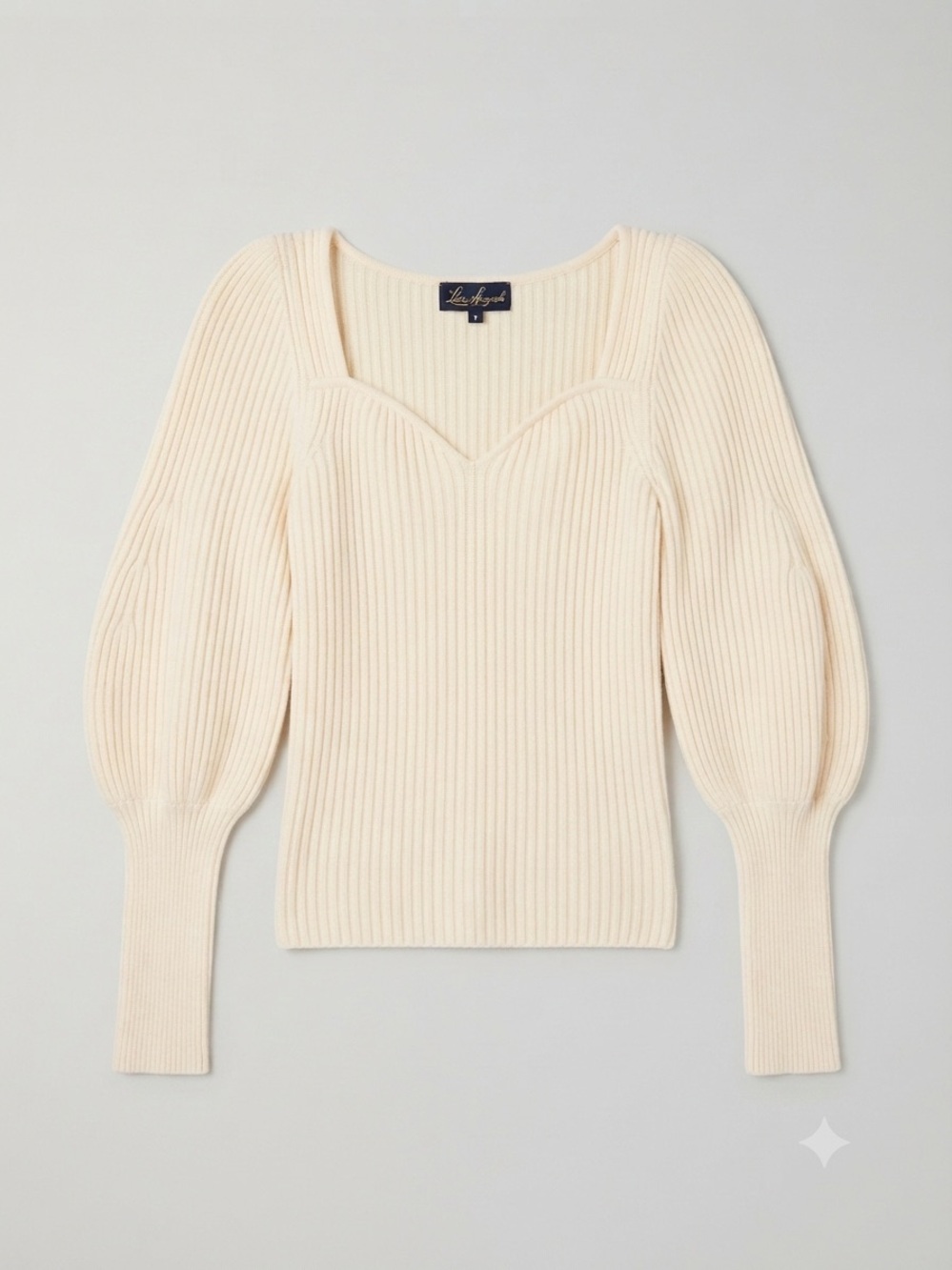 Luisa Spagnoli Cream Ribbed Sweetheart V-Neck Sweater